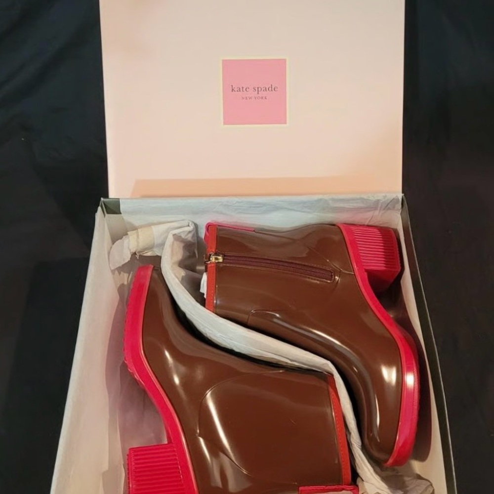 NIB Kate spade puddle jumpers Stylish Brown and Red Ankle Boots women 11 - Picture 6 of 8